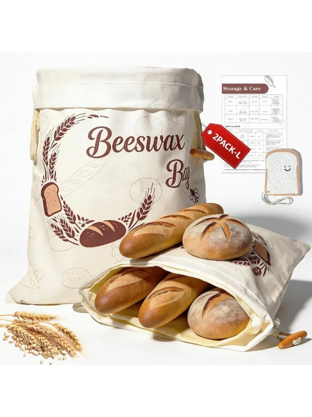 Eco-Friendly Reusable Beeswax Bread Bags - 2 Pack for Fresh Sourdough Storage